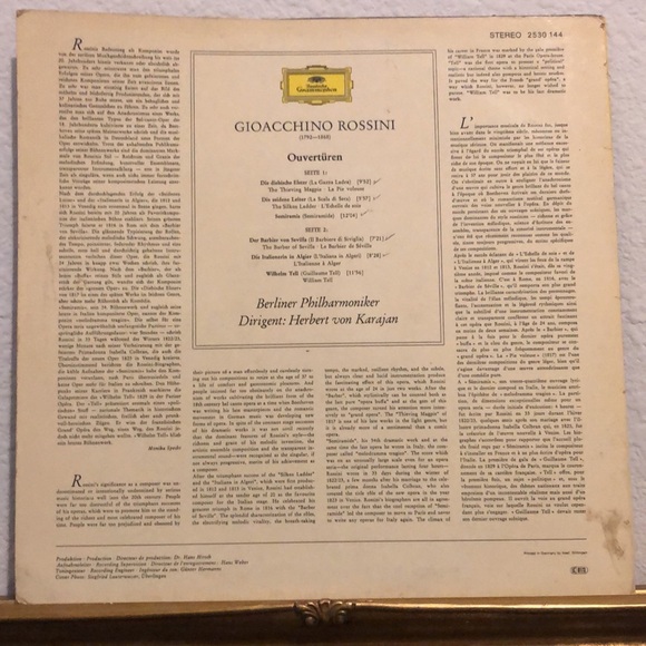 Rossini: Ouverturen Performed by Berliner Philharmoniker Vinyl Lp - Picture 2 of 5